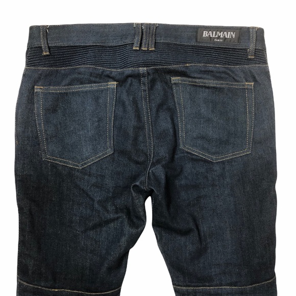 BALMAIN Men’s Moto Biker Dark Wash Jeans - Picture 9 of 16